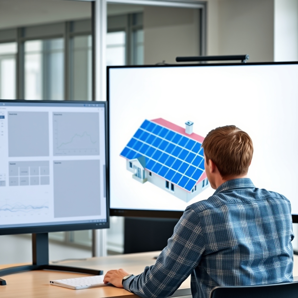 Solar designer building a 3D roof model and panel layout for a Houston solar system