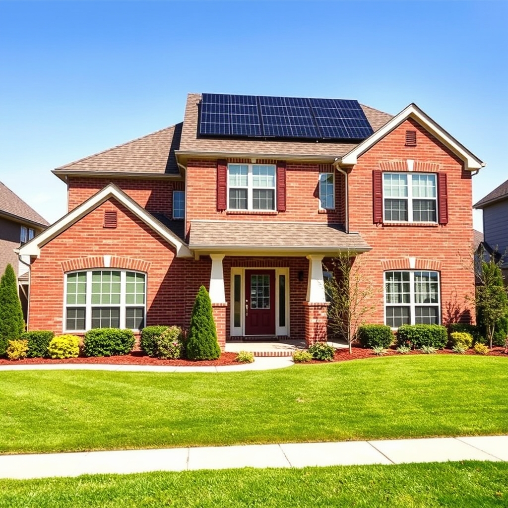 Solar panel installation on a two-story brick home in Katy, Texas